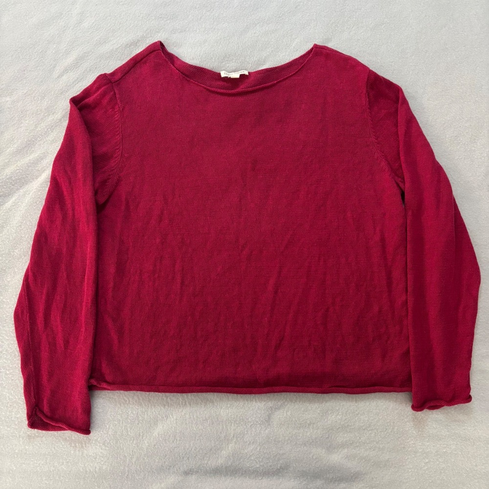 Eileen Fisher Raspberry Pink 100% Linen Knit Boat Neck Sweater Large
